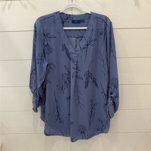 Floral V-Neck Women's Top - Blue